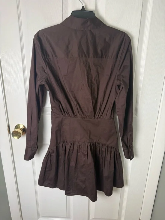 Staud Rocco Mini Dress in Earth Brown 2 - Picture 5 of 8